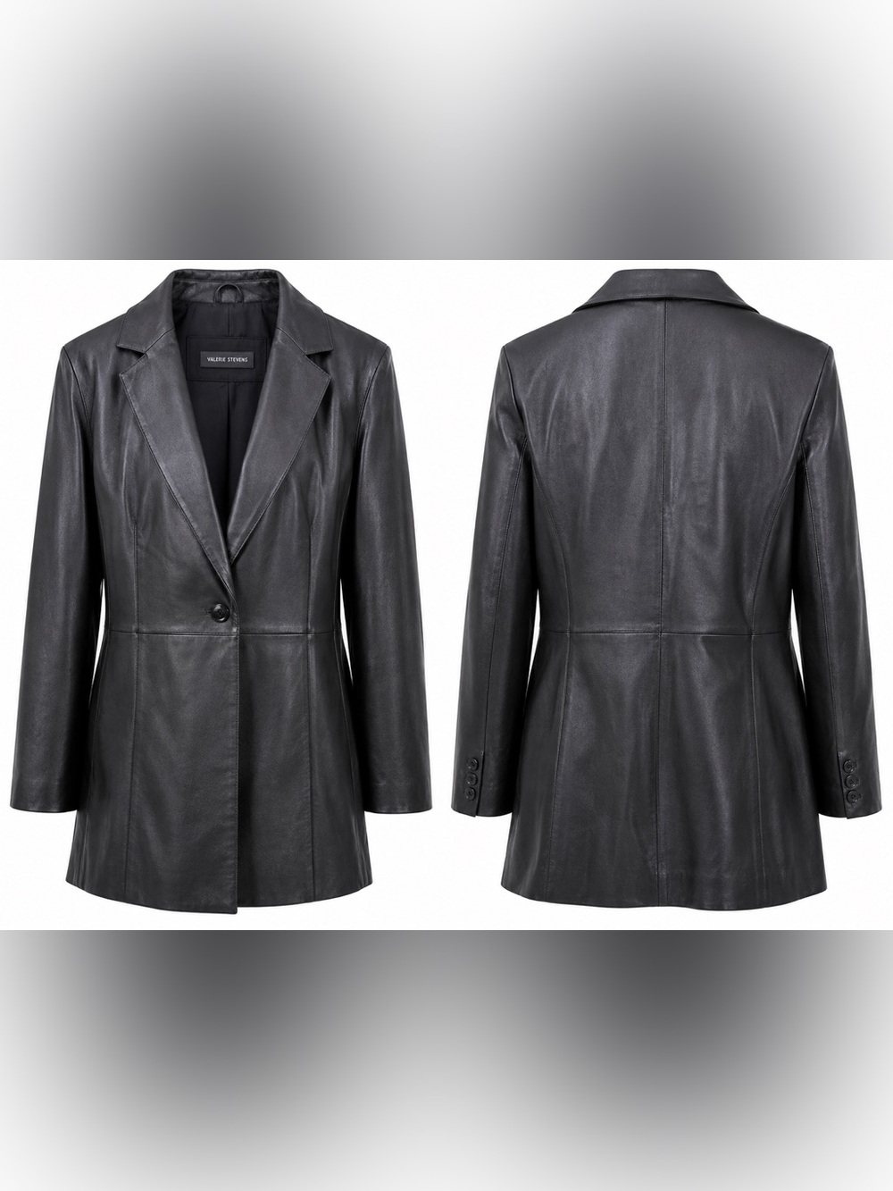 Valerie Stevens Black Genuine Leather Blazer Jacket Women’s XL